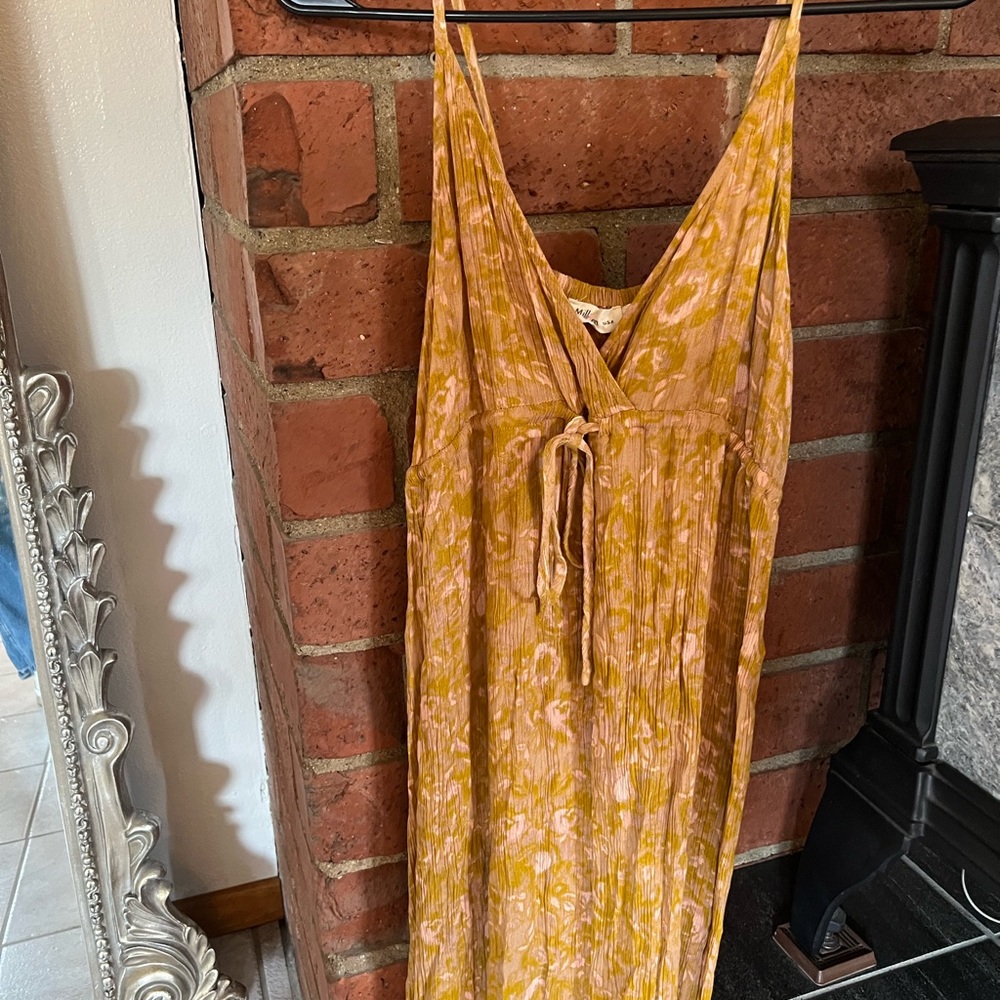 Orange yellow pink midi floral dress